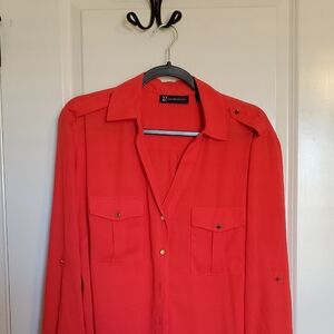 Red Button- Down Blouse